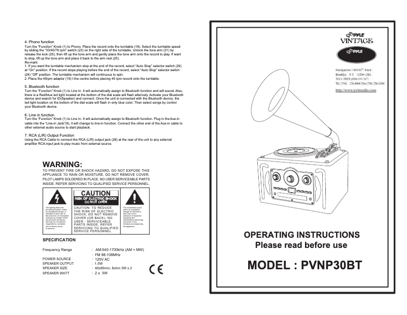 Página 1 del manual Manual de usuario Pyle PVNP30BT