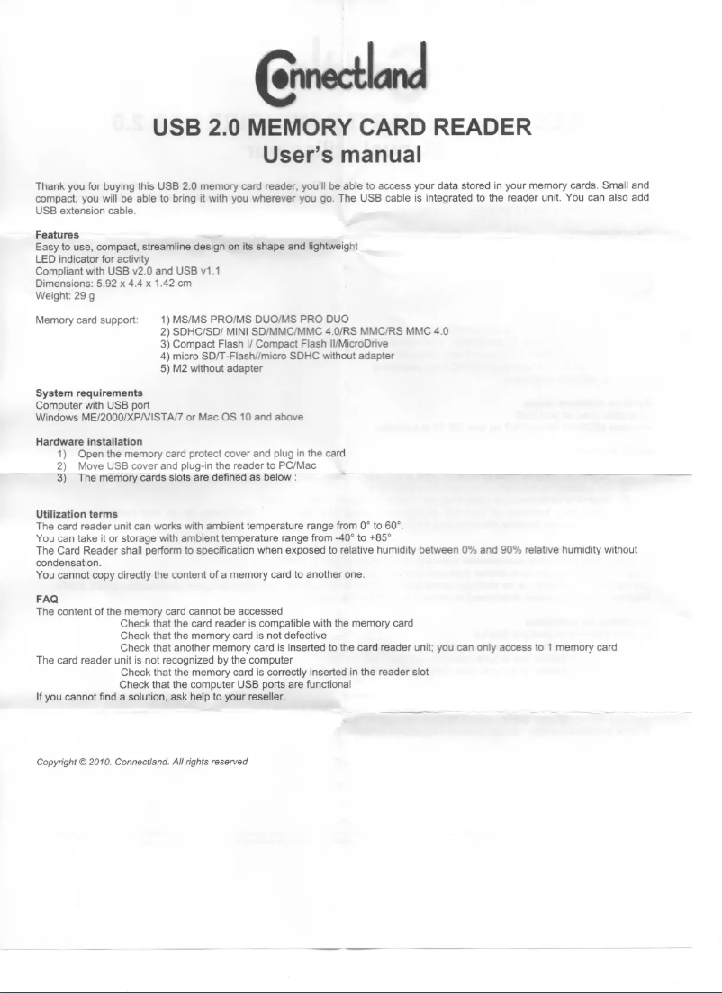 Page n°1 - Manuel utilisateur Syba CL-CRD20059