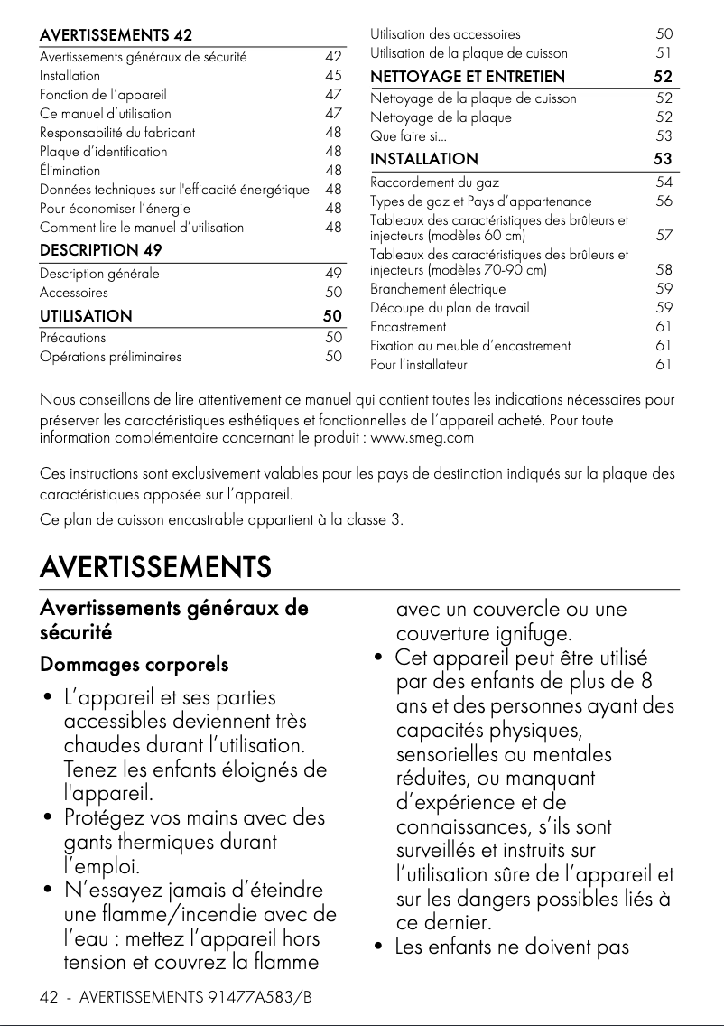 Page 1 de la notice Manuel utilisateur Smeg PV375N