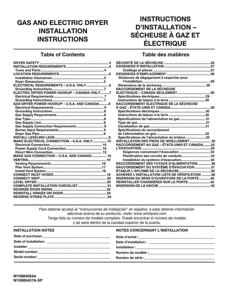 Page n°1 - Guide d'installation Maytag MEDB955FW