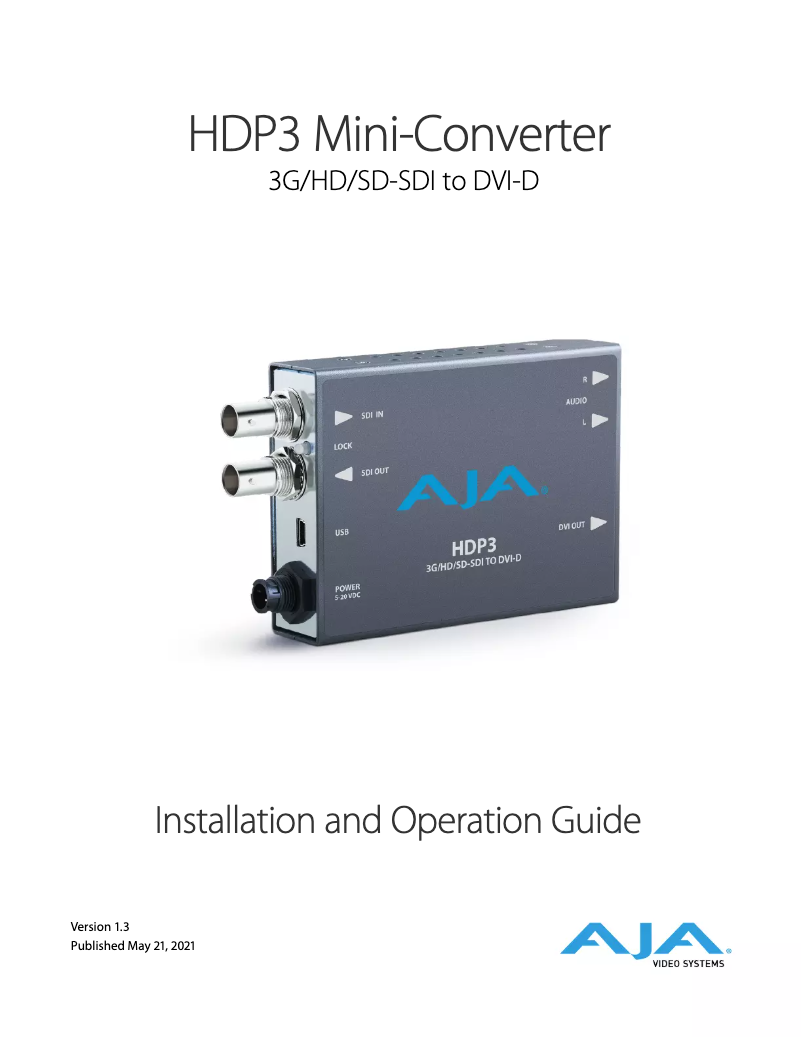 Page 1 de la notice Manuel utilisateur AJA HDP3