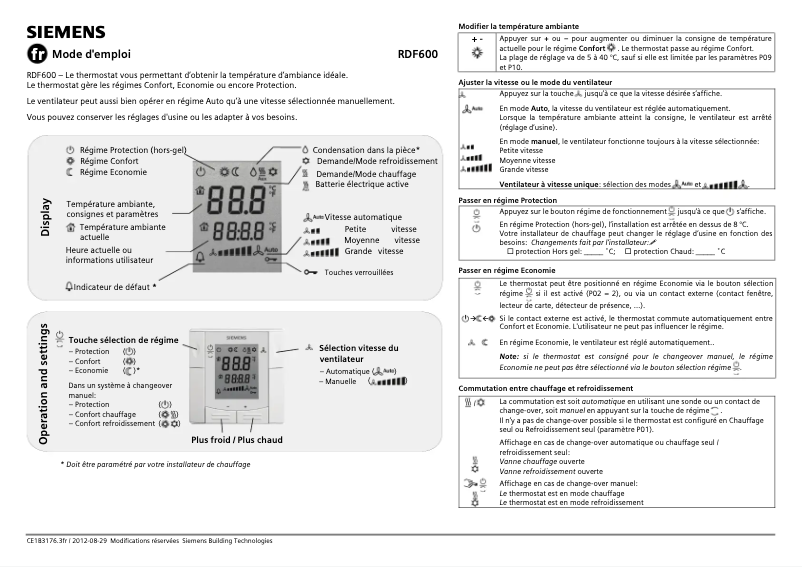 Page 1 de la notice Manuel utilisateur Siemens RDF600