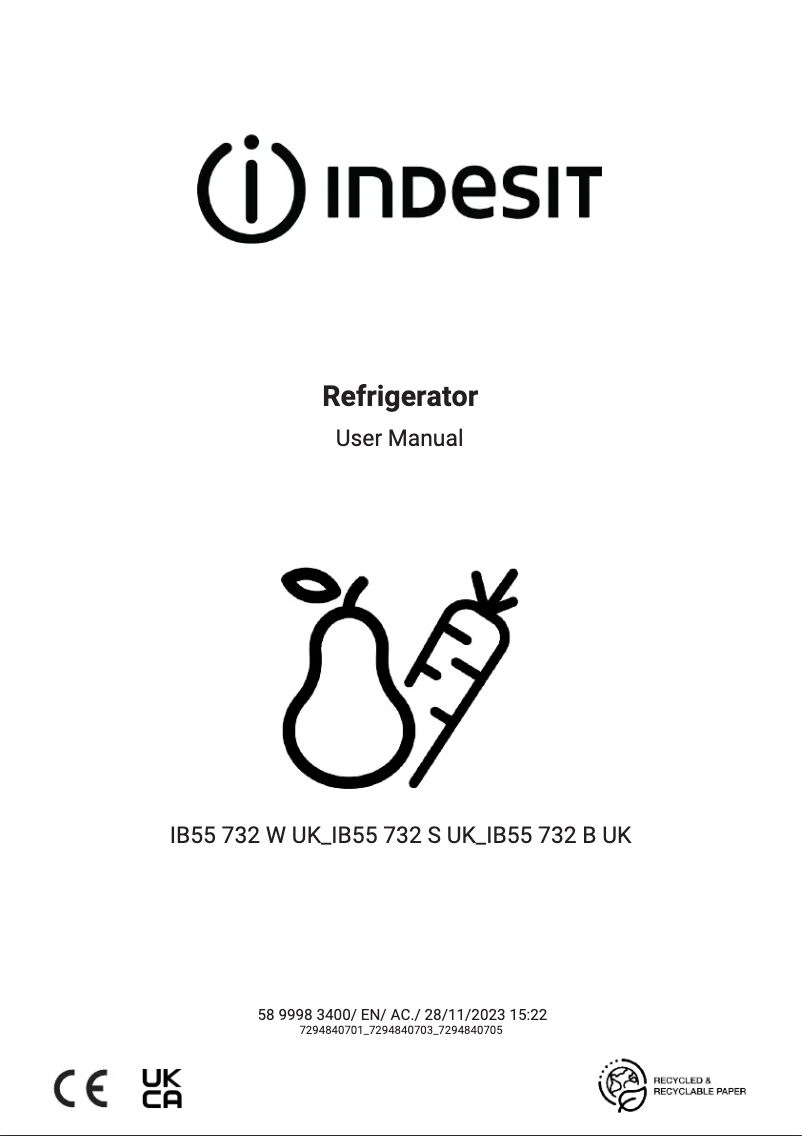 Page n°1 - Instructions / montage Indesit IB55 732 S