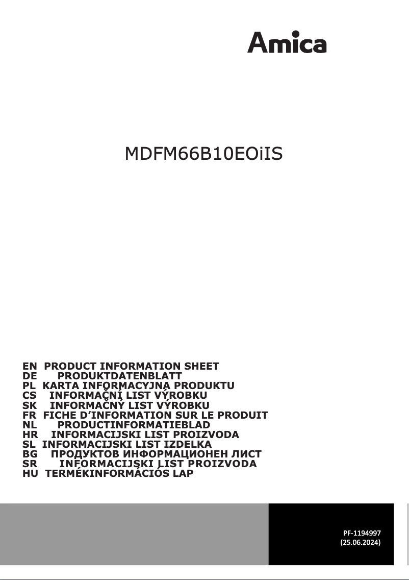 Page n°1 - Fiche technique Amica MDFM66B10EOiIS