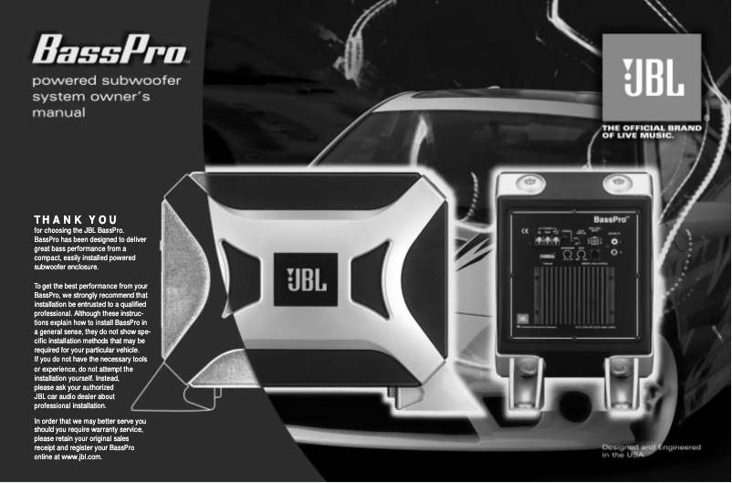 Page 1 de la notice Manuel utilisateur JBL BassPro