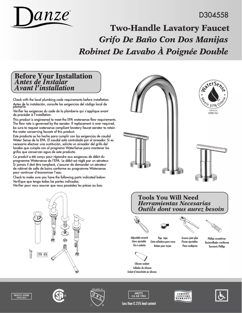 Page n°1 - Manuel utilisateur Danze D304558