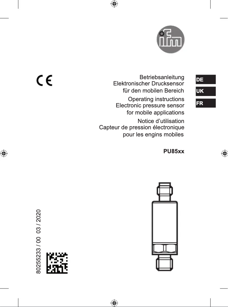 Page n°1 - Manuel utilisateur IFM PU8503
