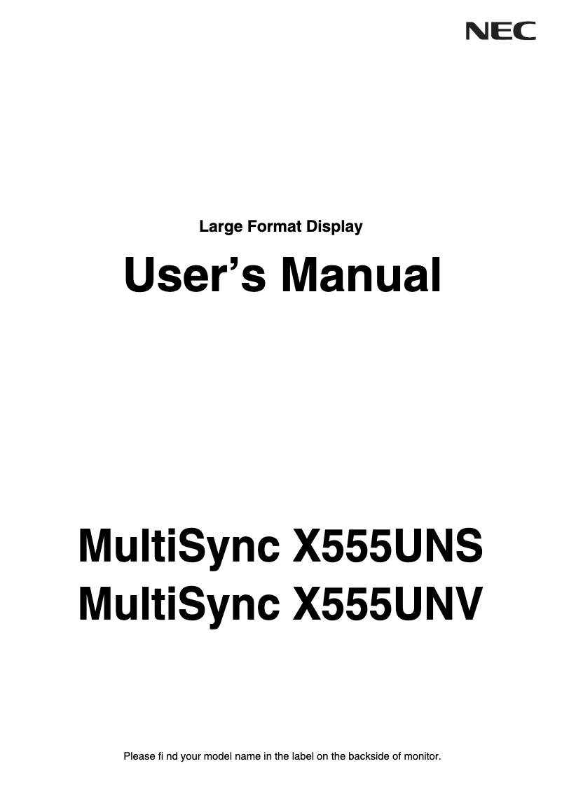 Image de la première page du manuel de l'appareil MultiSync X555UNS