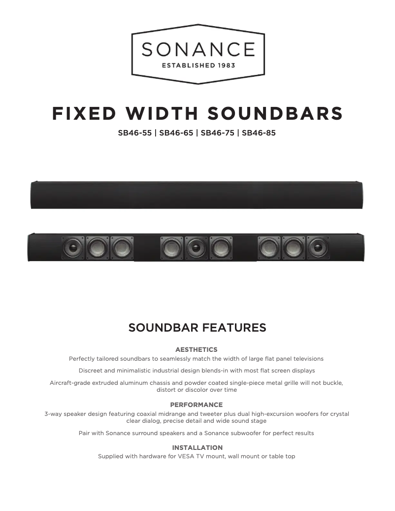 Page 1 de la notice Fiche technique Sonance SB46-65