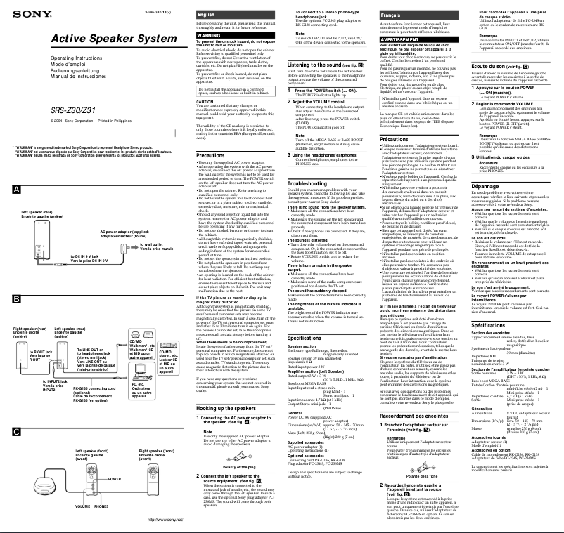 Página 1 del manual Manual de usuario Sony SRS-Z31