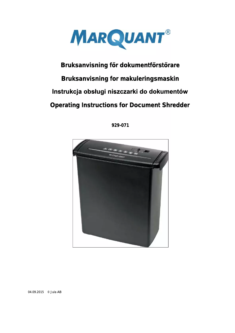 Page 1 de la notice Manuel utilisateur Marquant 929-071