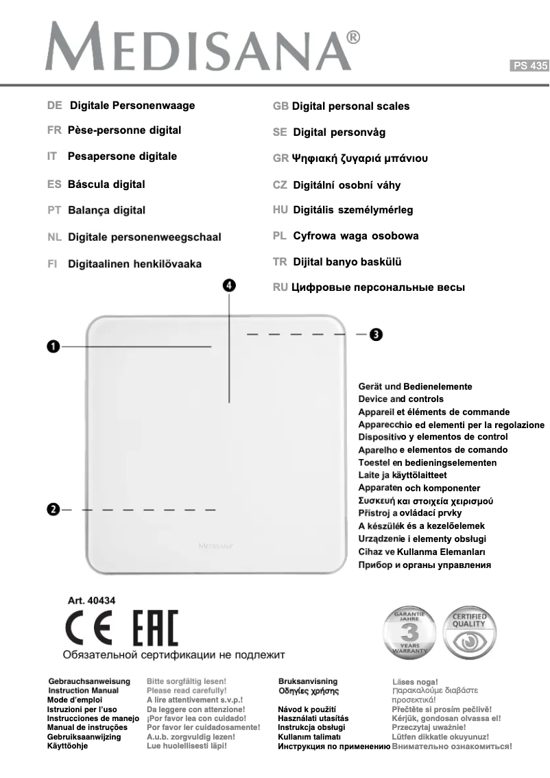 Page 1 de la notice Manuel utilisateur Medisana PS 435