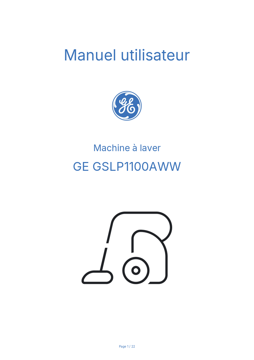 Page n°1 - Manuel utilisateur GE GSLP1100AWW