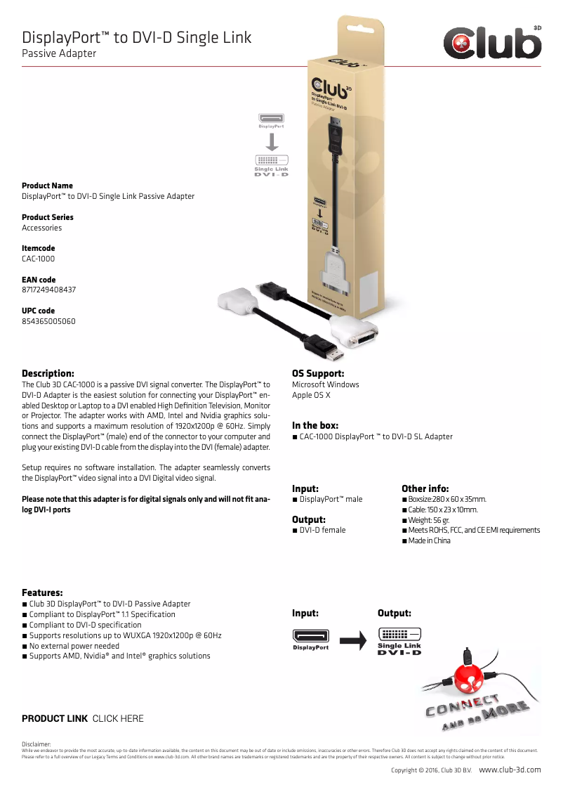 Page 1 de la notice Manuel utilisateur CLUB3D CAC-1000