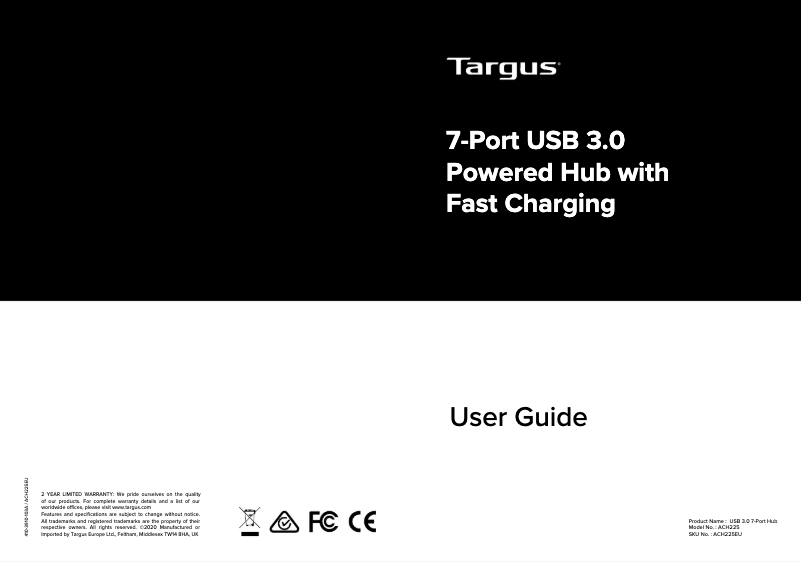 Page 1 de la notice Manuel utilisateur Targus ACH225EU