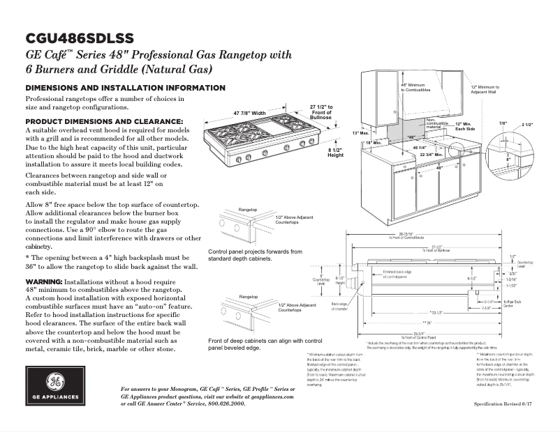 Page n°1 - Fiche technique GE Café CGU486SDLSS