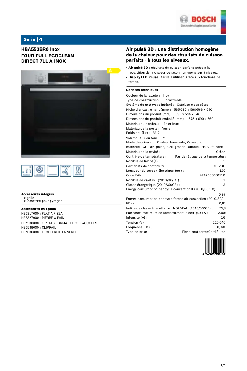 Page 1 de la notice Manuel utilisateur Bosch HBA553BR0