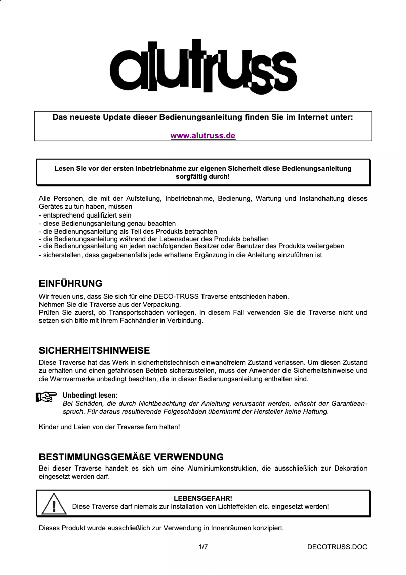 Page 1 de la notice Manuel utilisateur Decotruss SAC 22