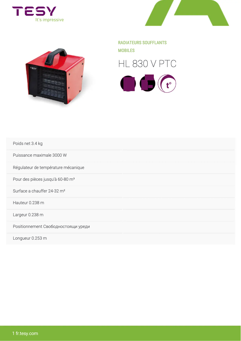 Imagen de la primera página del manual del dispositivo HL 830 V PTC