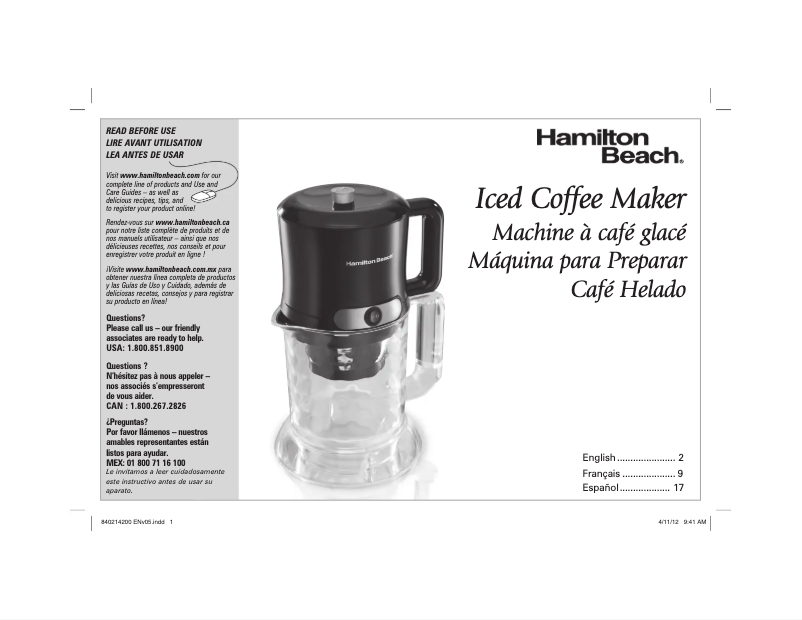 Page n°1 - Manuel utilisateur Hamilton Beach 40913