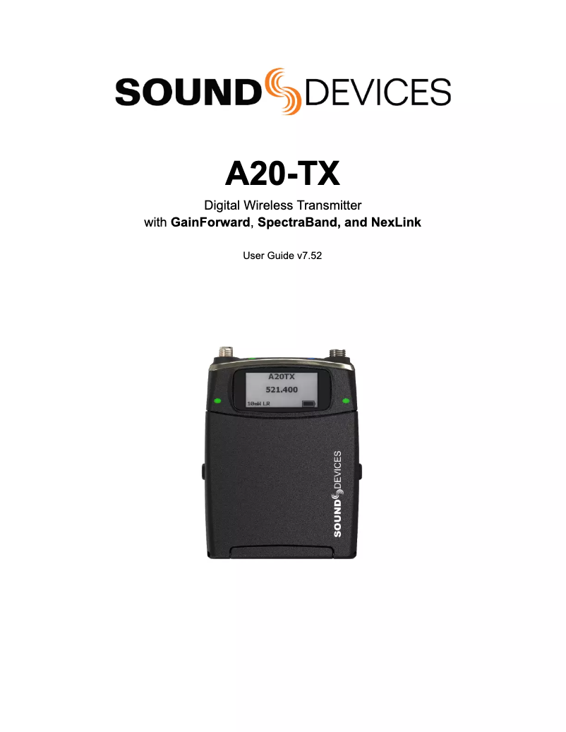 Page 1 de la notice Manuel utilisateur Sound Devices A20-TX
