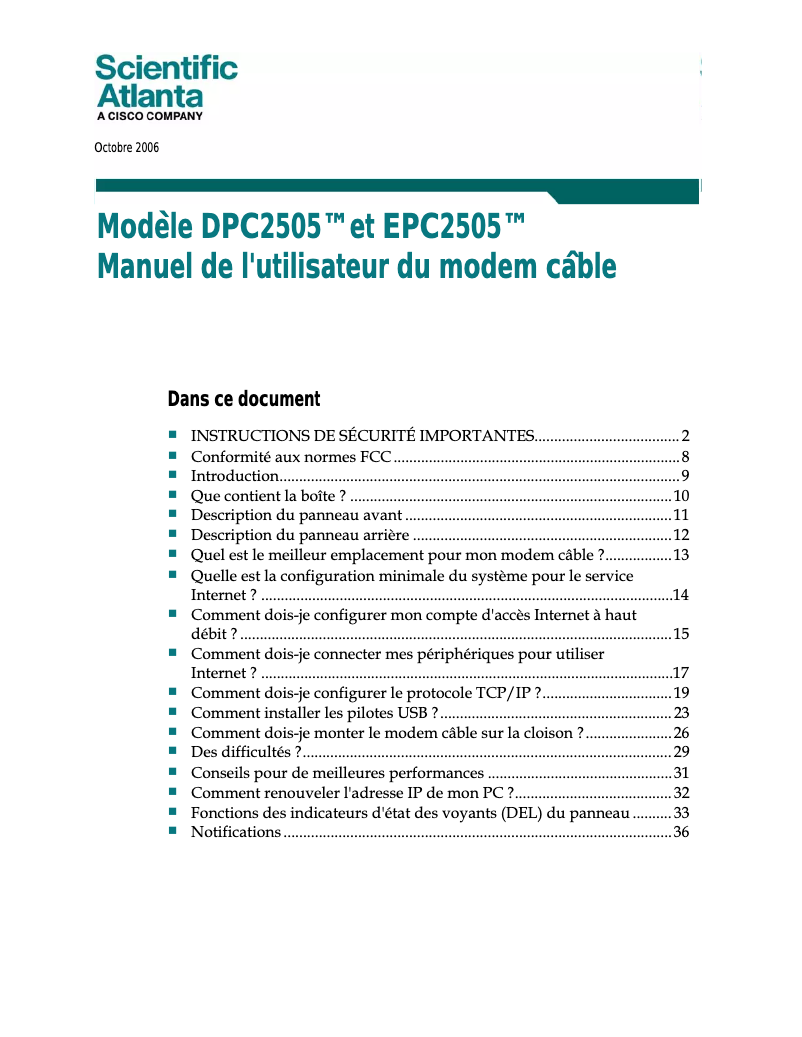 Page 1 de la notice Manuel utilisateur Cisco EPC2505