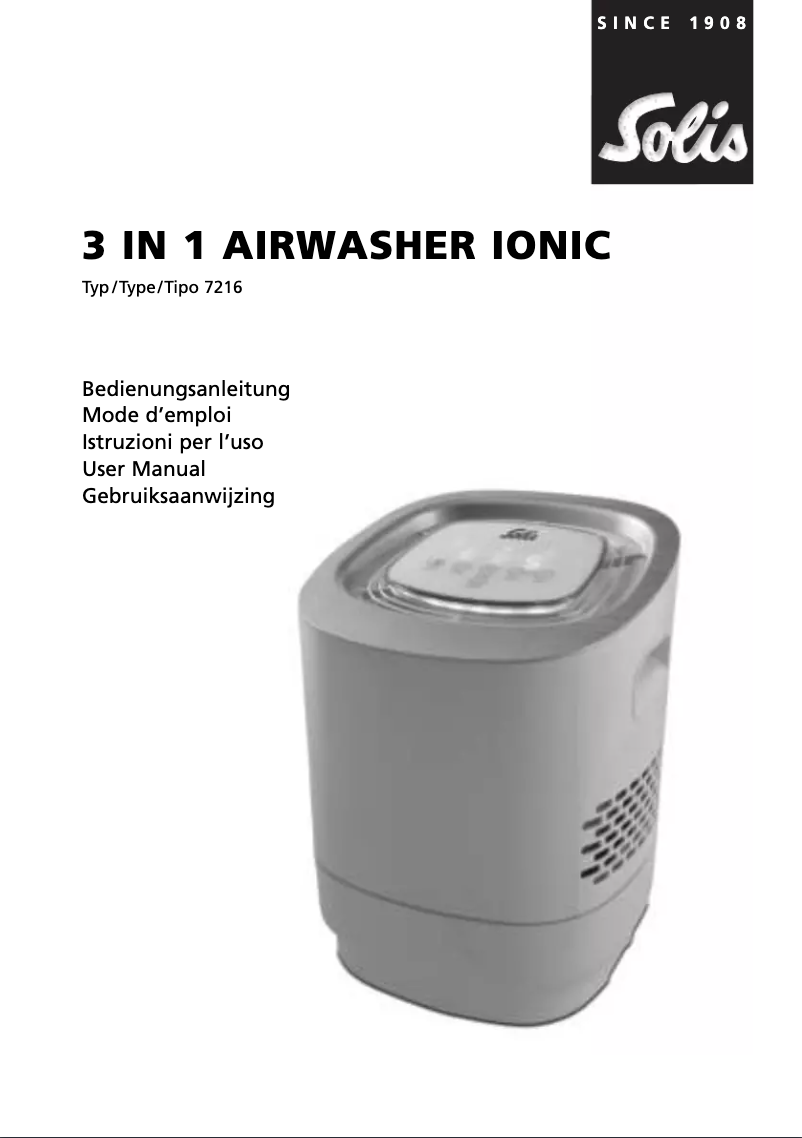 Page 1 de la notice Manuel utilisateur Solis 3 in 1 Airwasher Ionic 7216