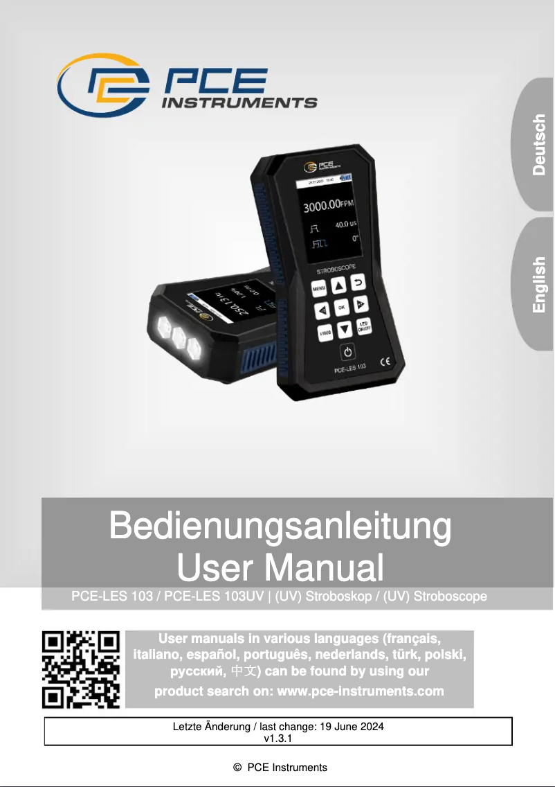 Page 1 de la notice Manuel utilisateur PCE Instruments PCE-LES 103
