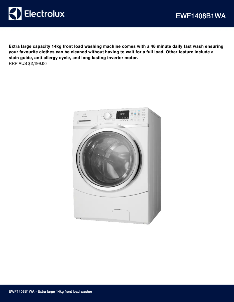 Page 1 de la notice Fiche technique Electrolux EWF1408B1WA