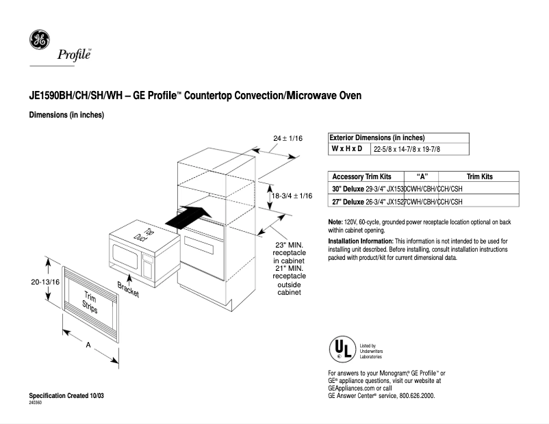 Page n°1 - Fiche technique GE Profile JE1590BH