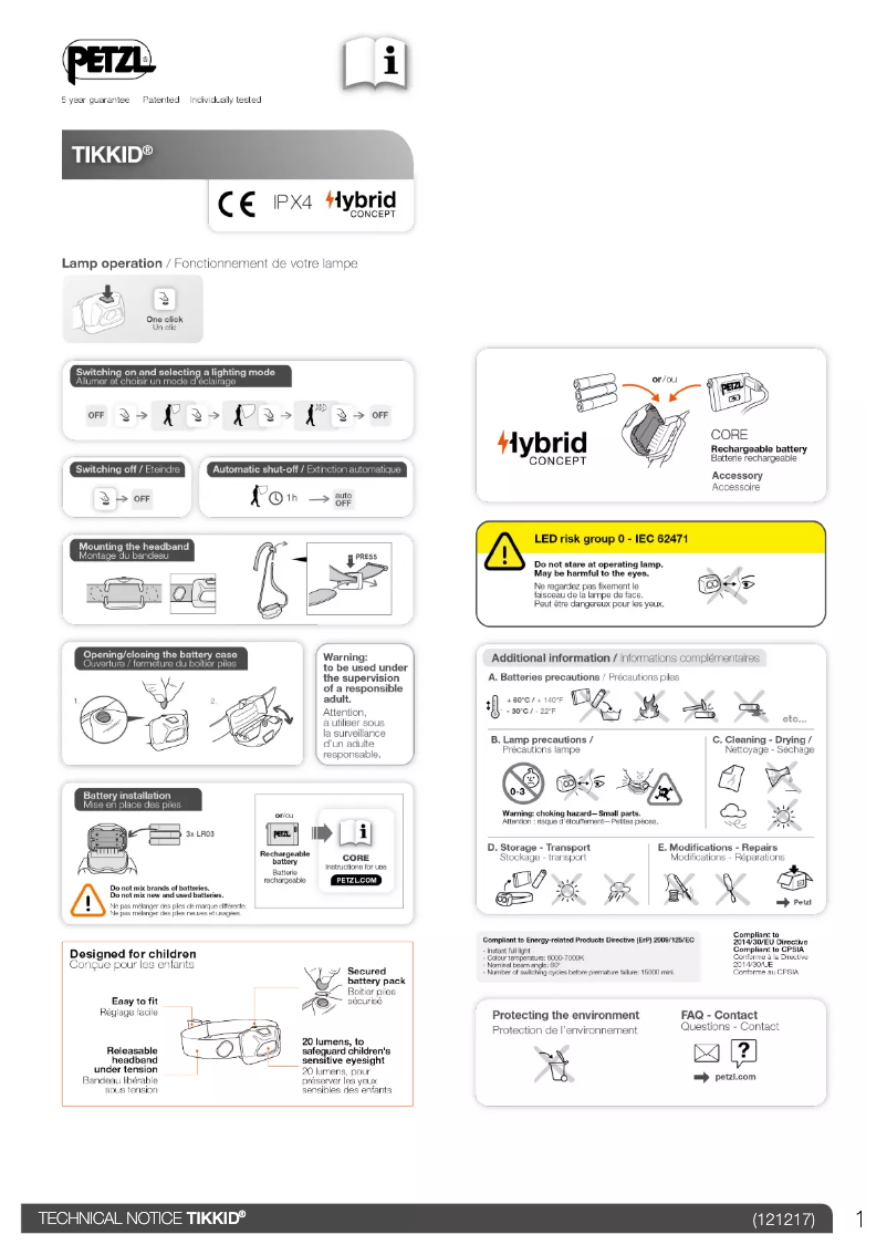 Page 1 de la notice Manuel utilisateur Petzl Tikkid 20