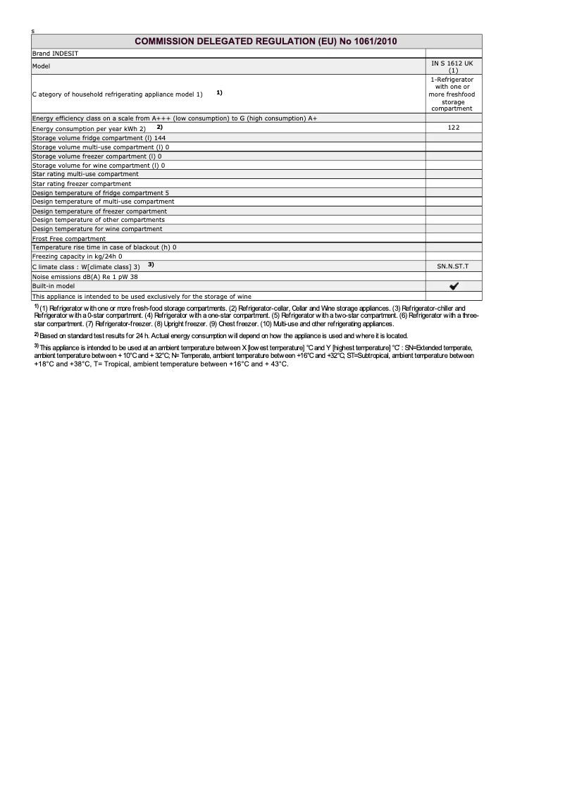 Page 1 de la notice Manuel utilisateur Indesit IN S 1612 UK (1)