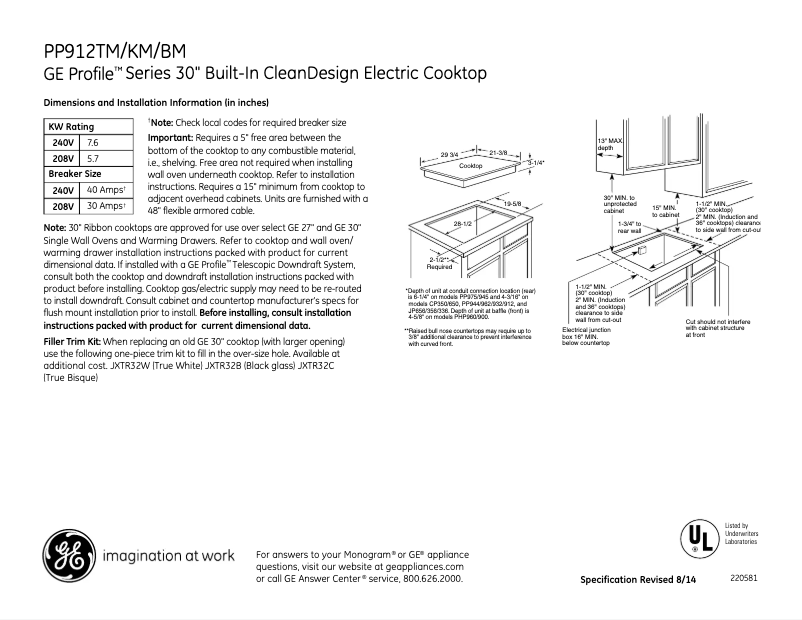 Imagen de la primera página del manual del dispositivo Profile PP912TMWW