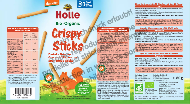 Page 1 de la notice Manuel utilisateur Holle Crispy Sticks