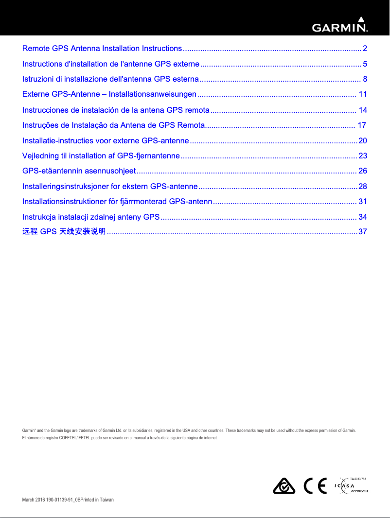 Page n°1 - Guide d'installation Garmin GA 38
