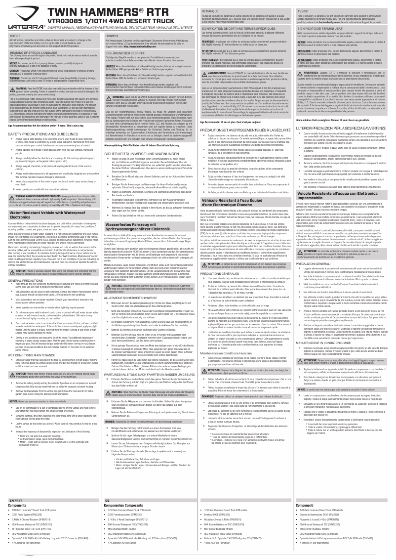 Page 1 de la notice Manuel utilisateur Vaterra Twin Hammers 1/10