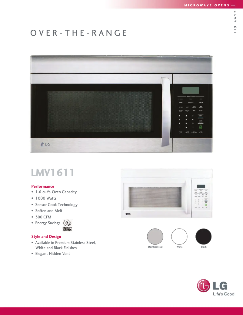 Página 1 del manual Ficha técnica LG LMV1611ST