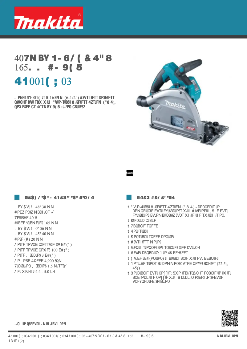 Page 1 de la notice Fiche technique Makita SP001GZ03