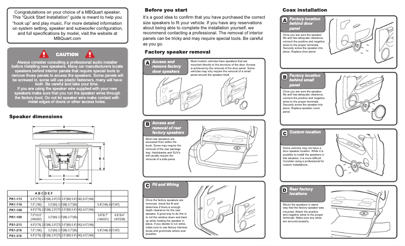 Page n°1 - Guide de démarrage rapide MB Quart PK1-168