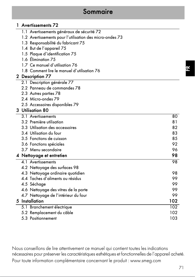 Page 1 de la notice Mode d'emploi Smeg SF4390MX