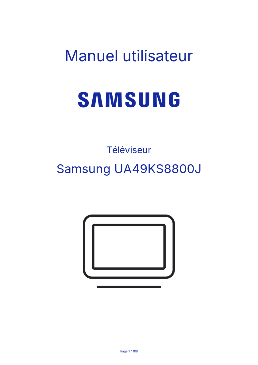 Page 1 de la notice Manuel utilisateur Samsung UA49KS8800J