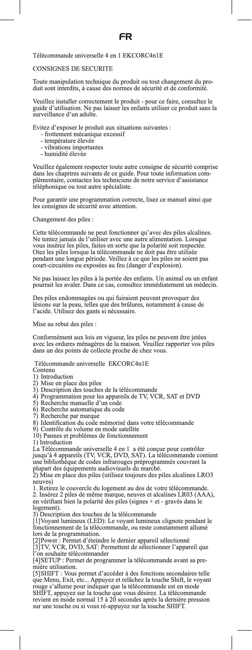 Page 1 de la notice Manuel utilisateur Emtec Universal Remote Control 2in1 H120