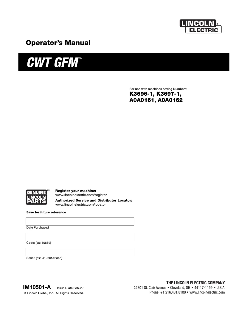 Image de la première page du manuel de l'appareil CWT GFM