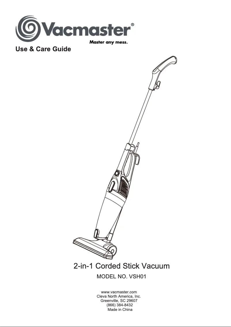 Page n°1 - Manuel utilisateur Vacmaster VSH01