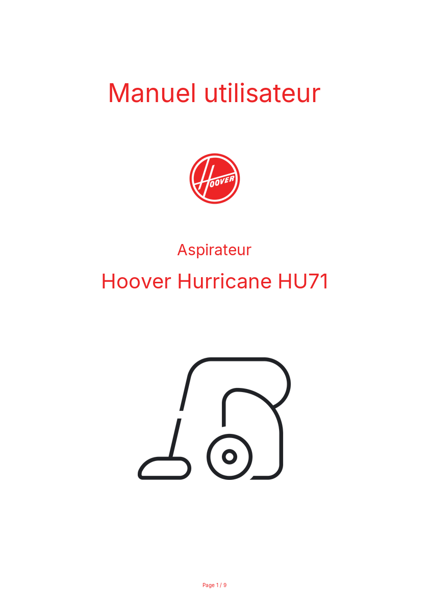 Page n°1 - Manuel utilisateur Hoover Hurricane HU71