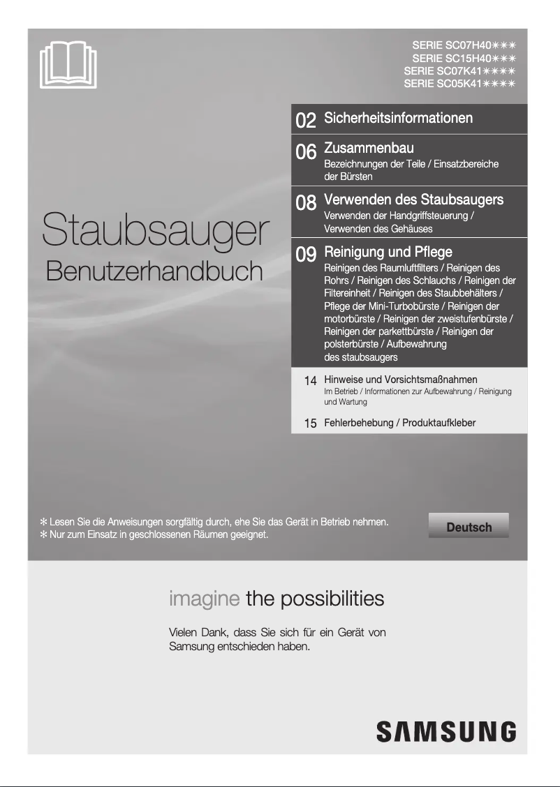 Page 1 de la notice Manuel utilisateur Samsung SC07K41H0VB