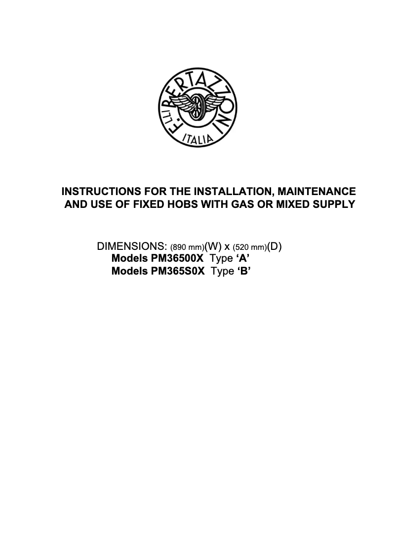 Page 1 de la notice Guide d'installation Bertazzoni PM365S0X