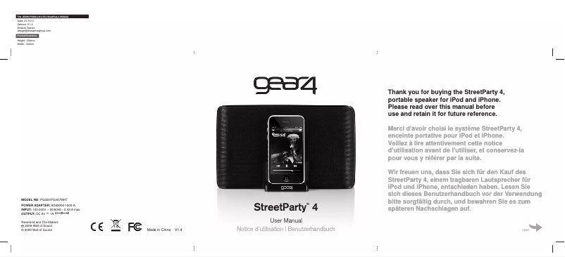 Page 1 de la notice Manuel utilisateur Gear4 StreetParty 4