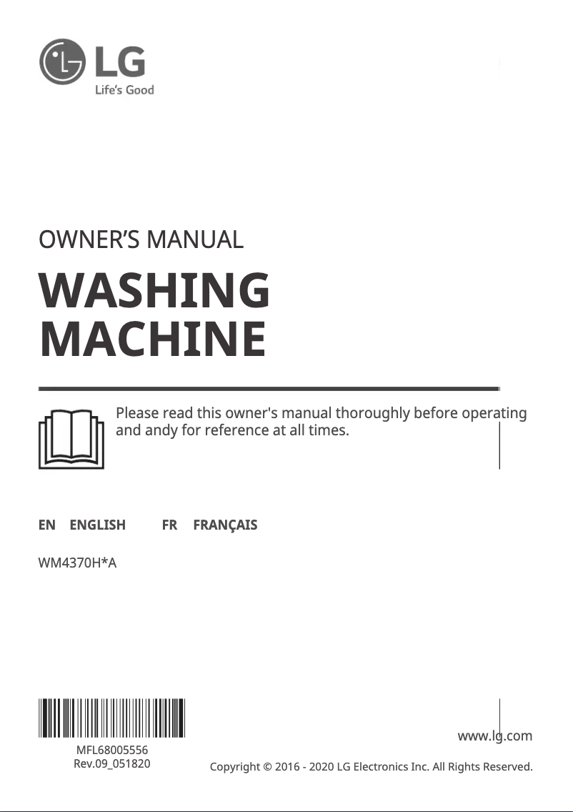 Page 1 de la notice Manuel utilisateur LG WM4370HWA