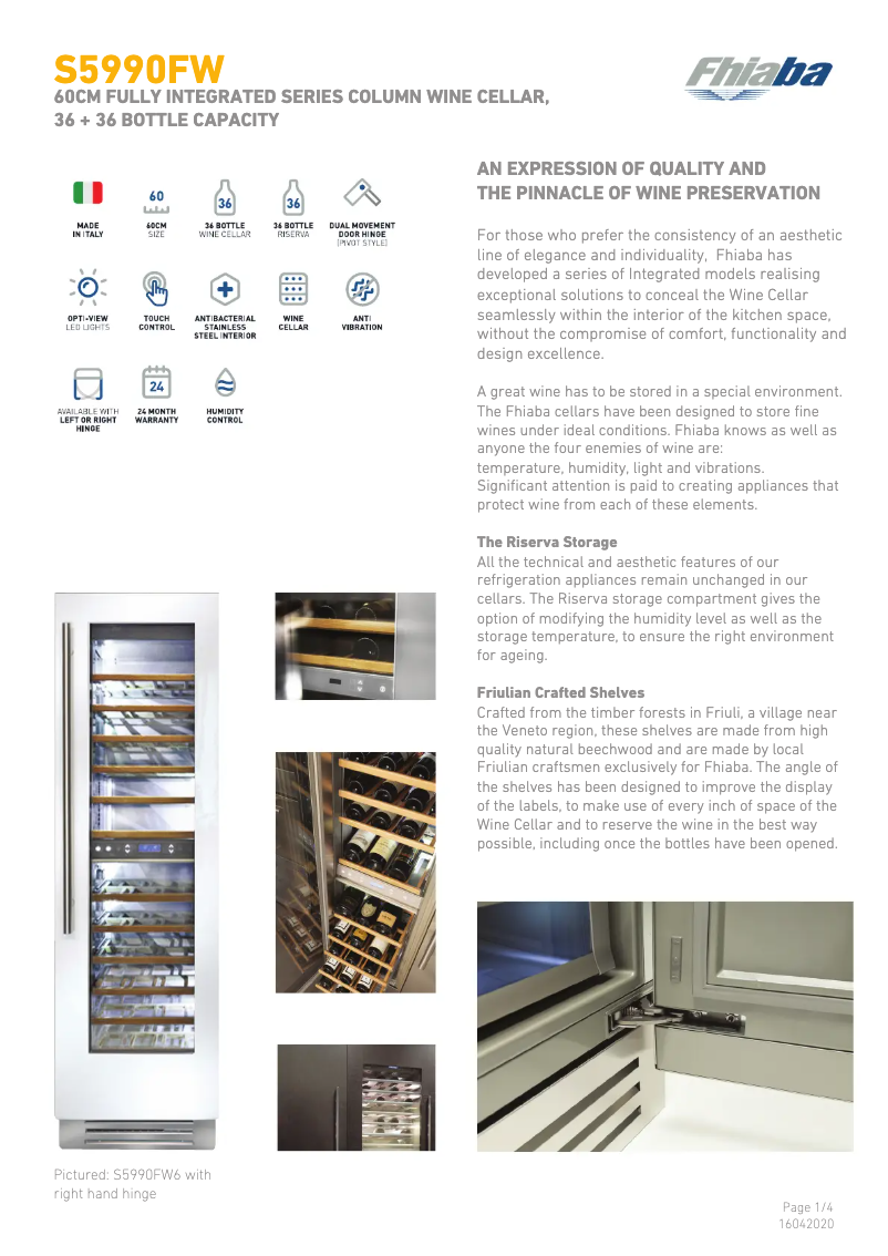 Page 1 de la notice Fiche technique Fhiaba S5990FW6